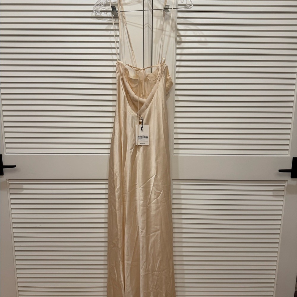 Reformation Champagne Silk Backless Halter Gown - Picture 10 of 11